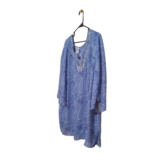 Blair 3/4 Bell Sleeve Blouse Paisly Print With Sequences Size 2XL Blue 28" L - Picture 2 of 6